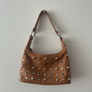 mini tan shoulder bag with silver details